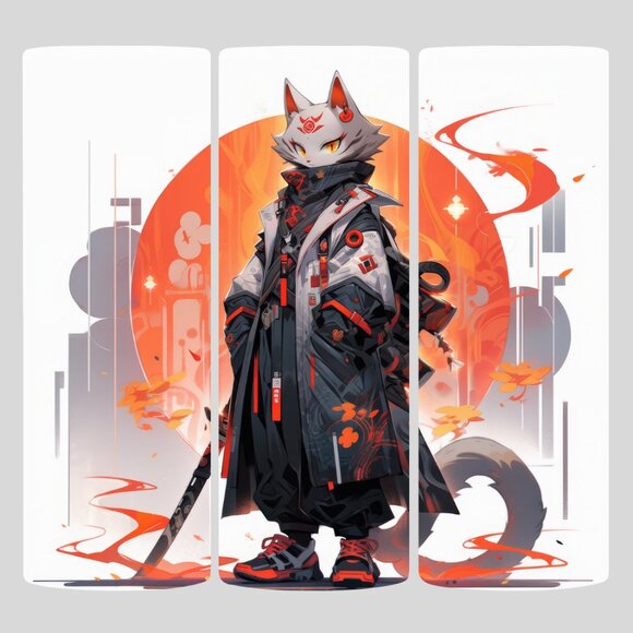 Anime Style Samurai Cat 20 oz Tumbler - Picture 1 of 4